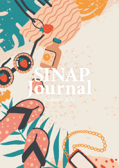 表紙 SINAP Journal Summer 2022 砂浜にファッション雑貨が散らばったイラスト