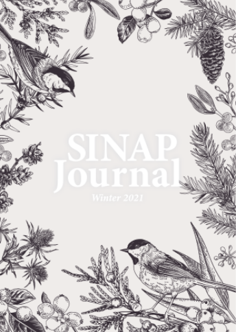 表紙 SINAP Journal Winter 2021 木と鳥のモノクロのイラスト