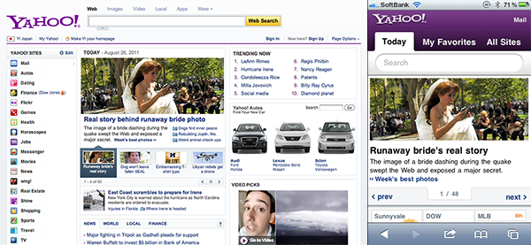 Yahoo（.com）のPCとスマートフォンUI比較